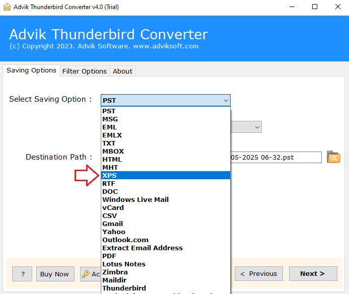 Choose XPS as the saving format