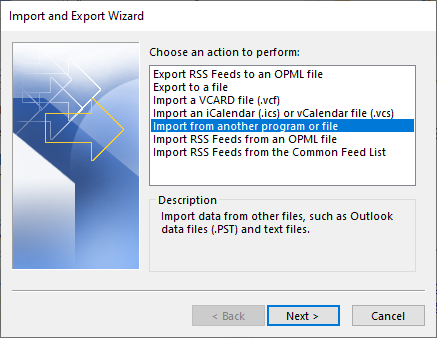 Select Import from another program or file