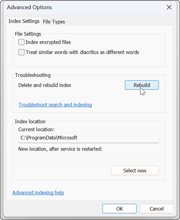 Click on Rebuild