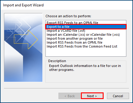 Select Export to file