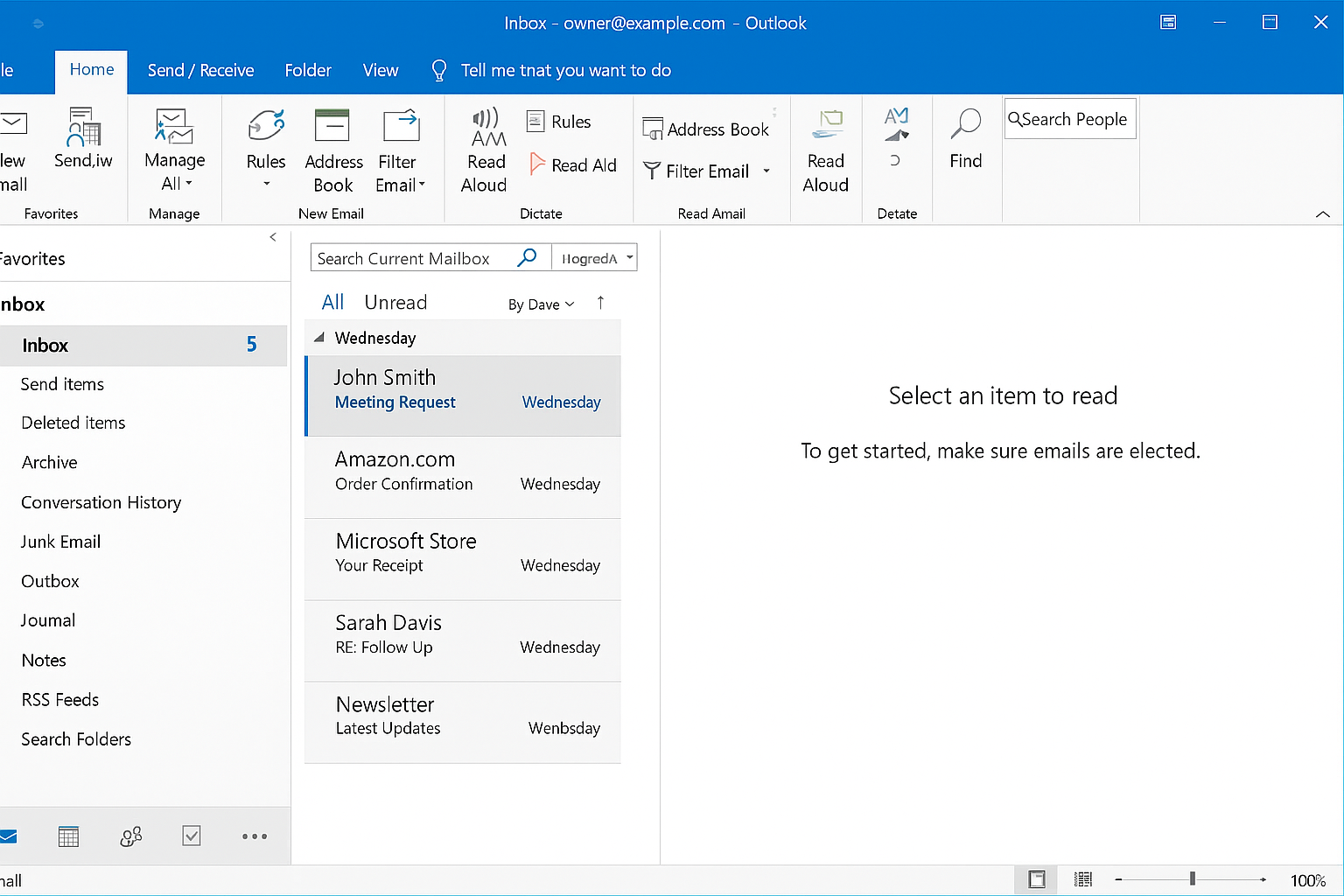 see outlook mailbox