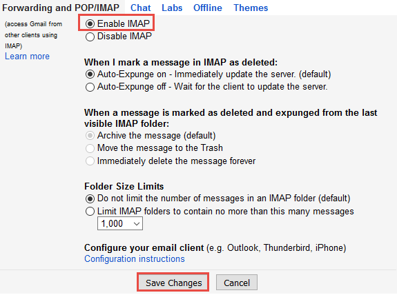 Enable IMAP