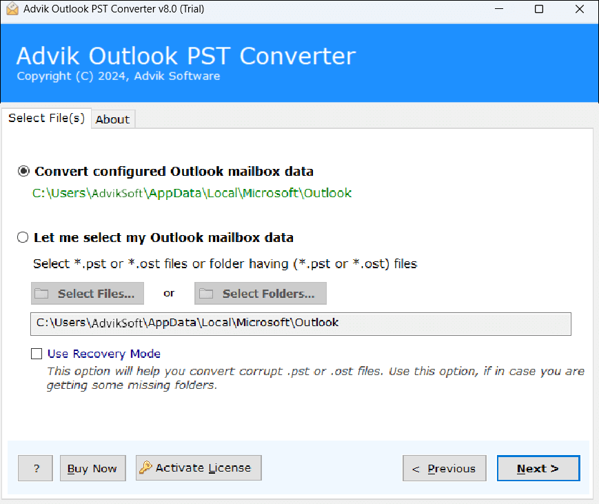 Choose your Outlook profile