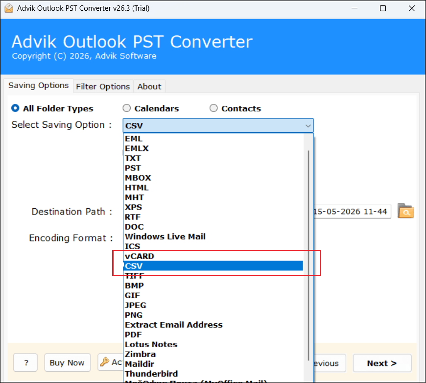 choose csv/vcard