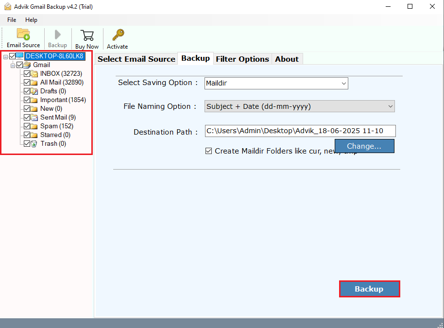 Choose the folders you want to export
