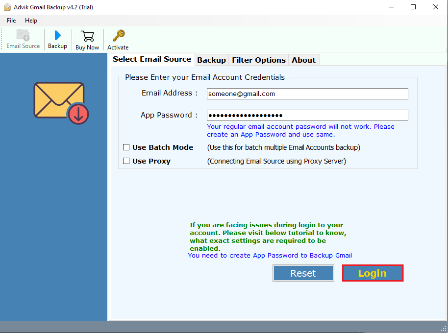 Run the software and log in with your Gmail account