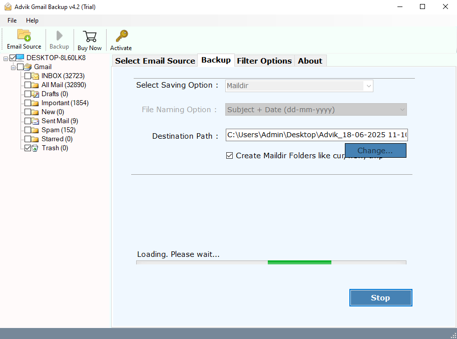 export gmail to maildir process has been started