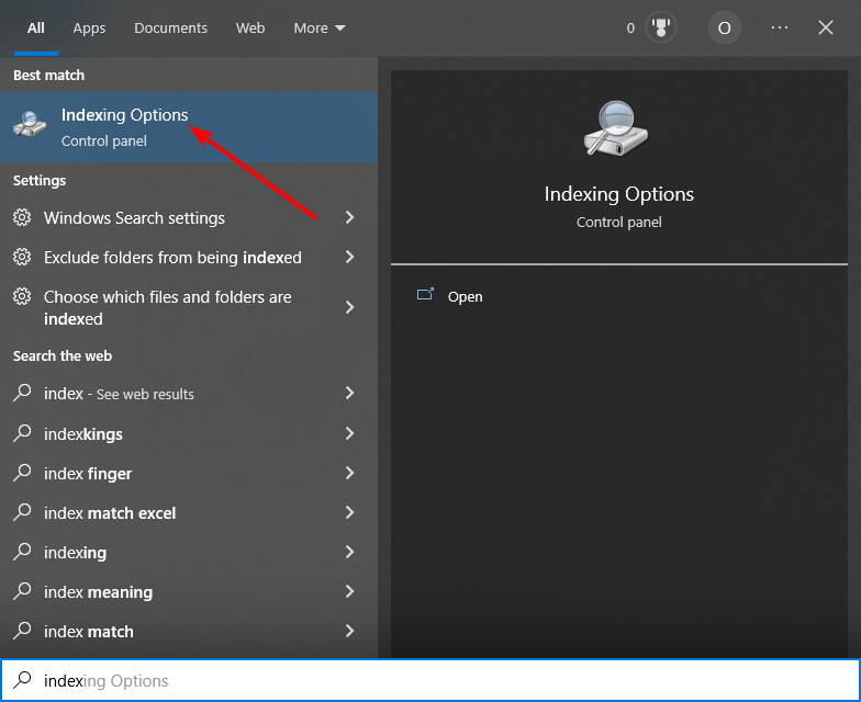 choose Indexing options