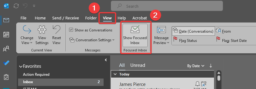Turn Off Focused Inbox to view Outlook emails when not appearing 