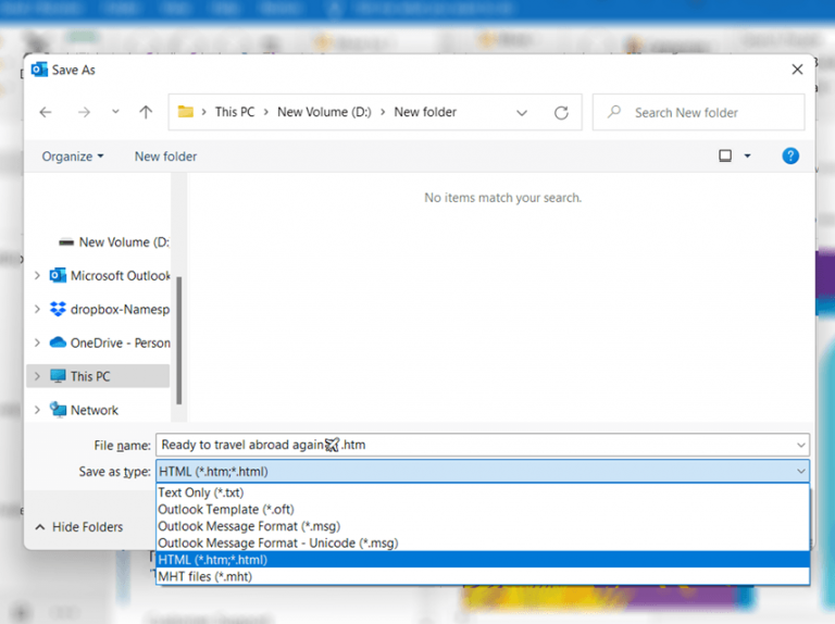select HTML from the drop-down menu