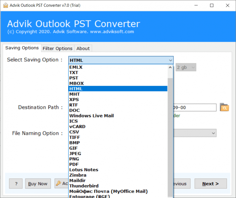 Select HTML as the output format