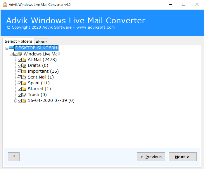 Select folders to migrate windows live mail to zimbra