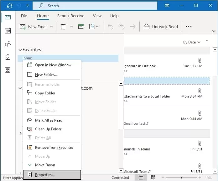 outlook not showing all emails