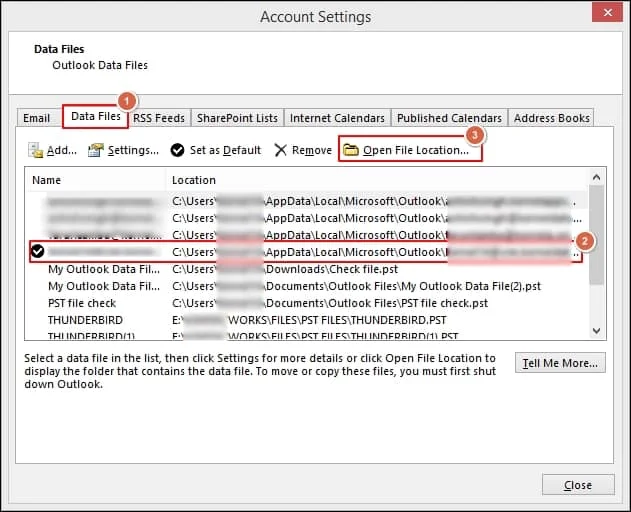 Outlook data file cannot be configured
