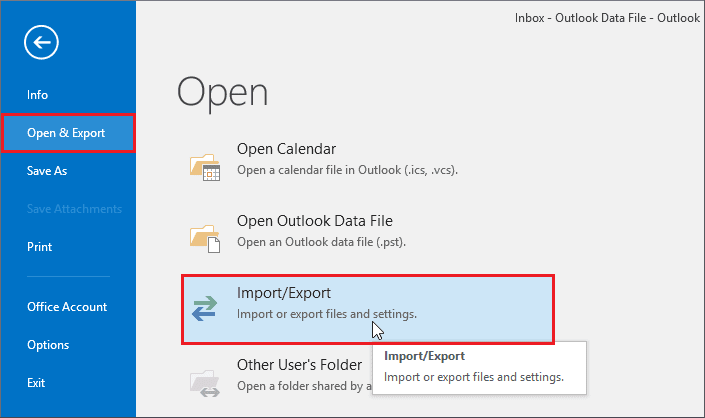 Go to File >> Open & Export >> Import/Export.