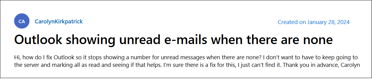 outlook inbox showing unread messages