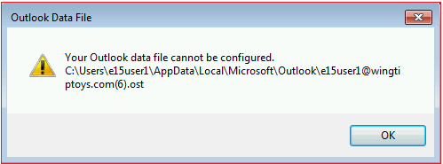 outlook data file cannot be configured