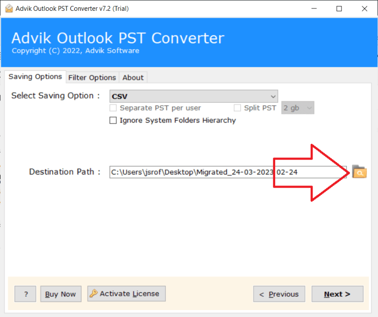 click next to convert PST to CSV