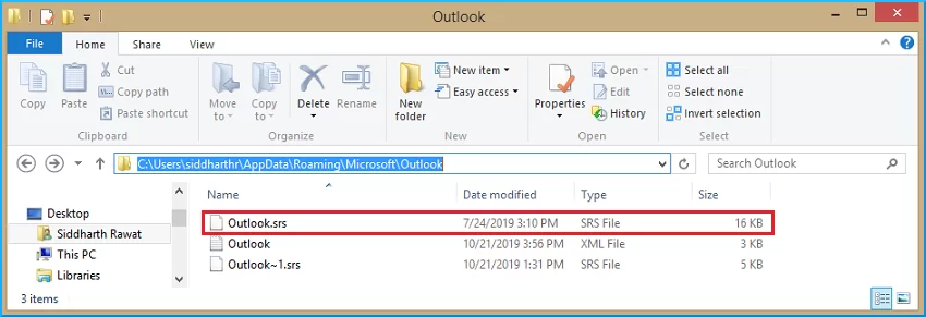 Find the Outlook.srs file