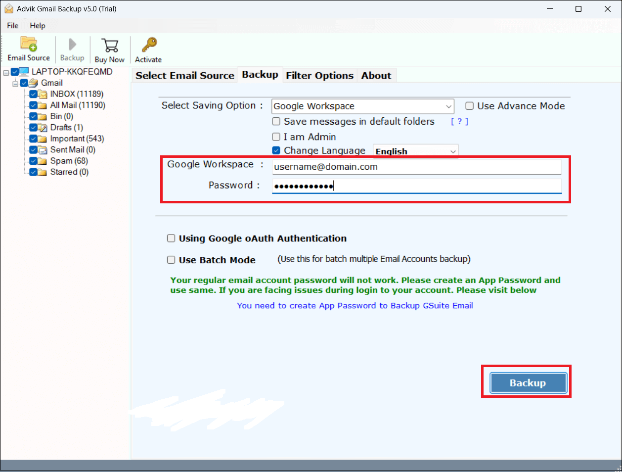 Enter Google Workspace account login credentials