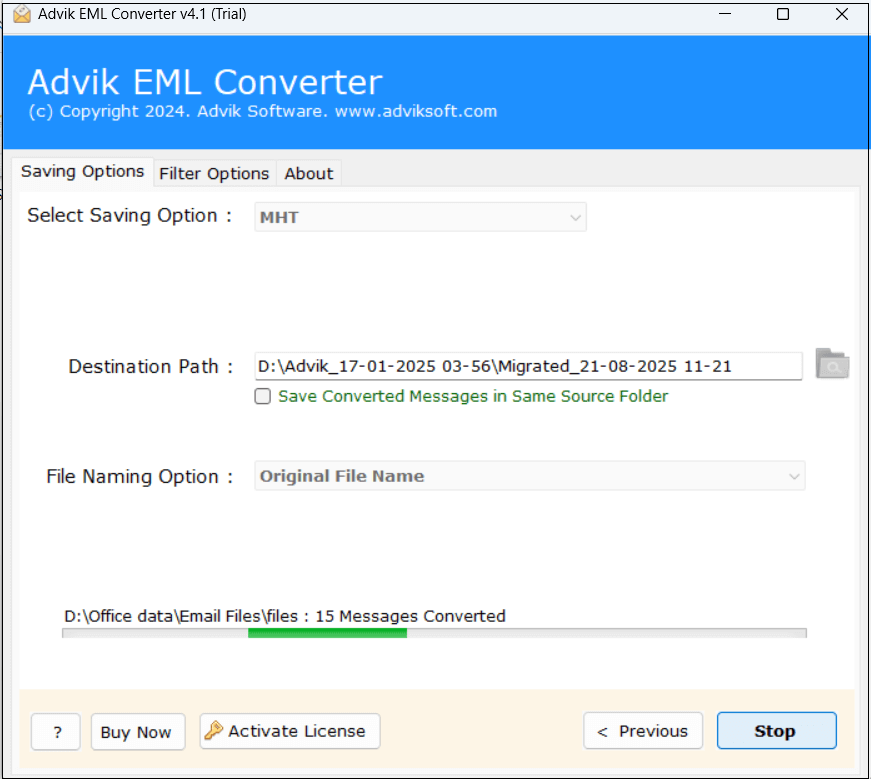 convert EML files to MHT