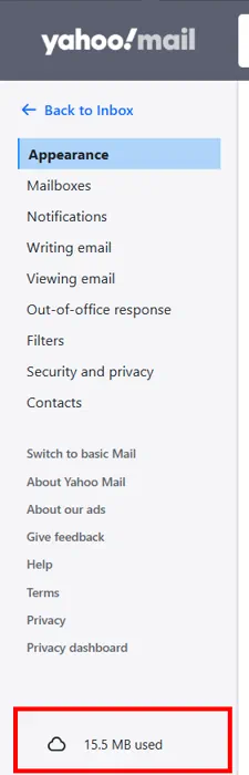 check yahoo storage