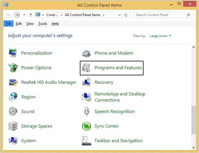 click on Programs and Features