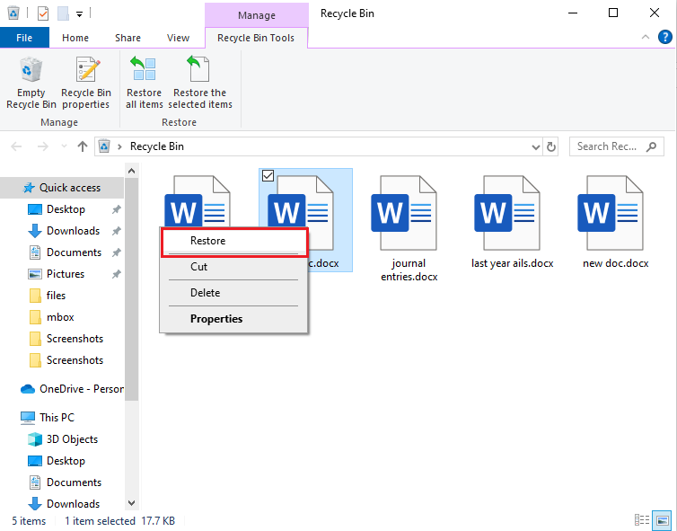 Recover Deleted Text Files from Recycle Bin