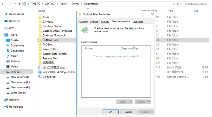 Recover Deleted PST file from "File History"