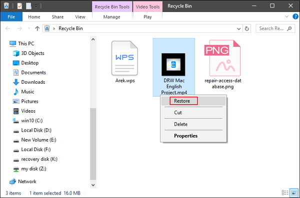 Recover Deleted Video Files from Laptop recycle bin