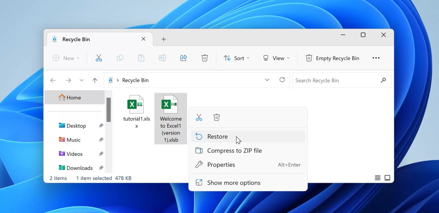 Recover Permanently Deleted Excel files from Recycle Bin