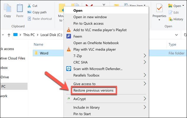 use restore previous versions to recover deleted exe files