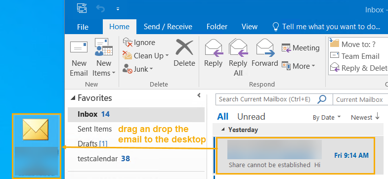 drag & drop the email to export as .msg