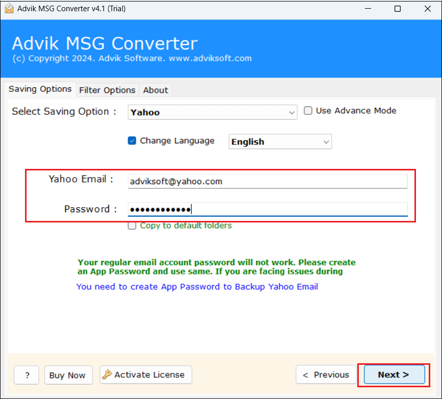Enter your Yahoo Mail account login details