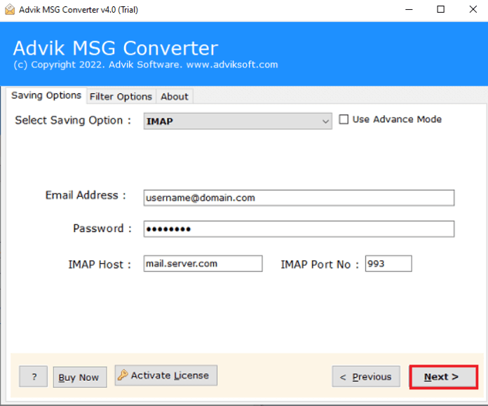 enter webmail account details
