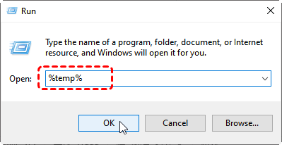 Run command to find windows temp files