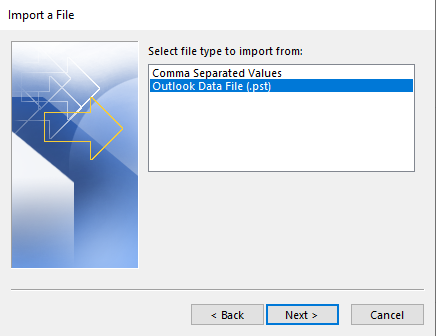 Choose Outlook Data File (.pst)