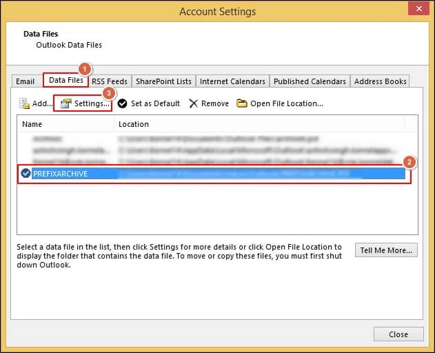 click Data Files tab