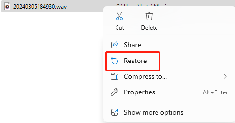 Restore deleted WAV File on windows