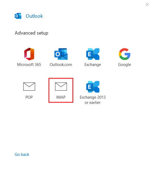 Choose IMAP as a preferred option