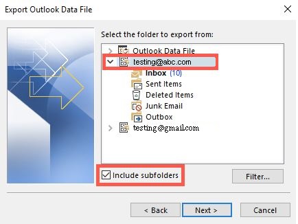10. Select your IMAP email account as the destination for the imported emails.