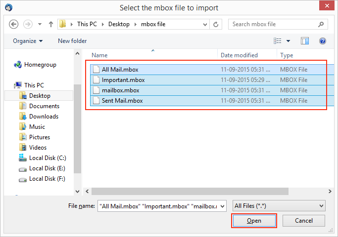 browse & upload mbox file to thunderbird