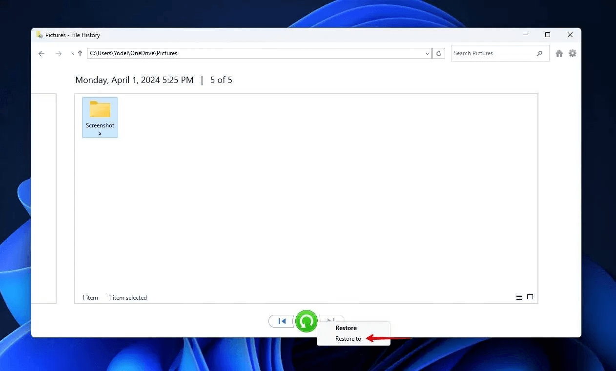 restore screenshots on laptop