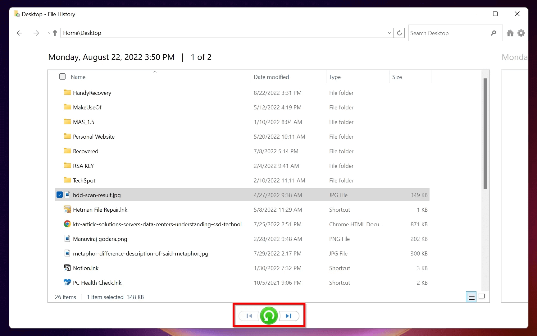 restore data from file history application