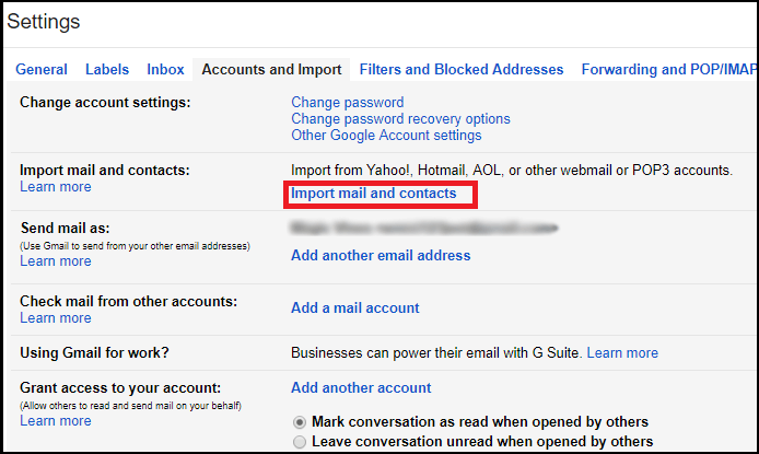 Click on "Import Mail and Contacts