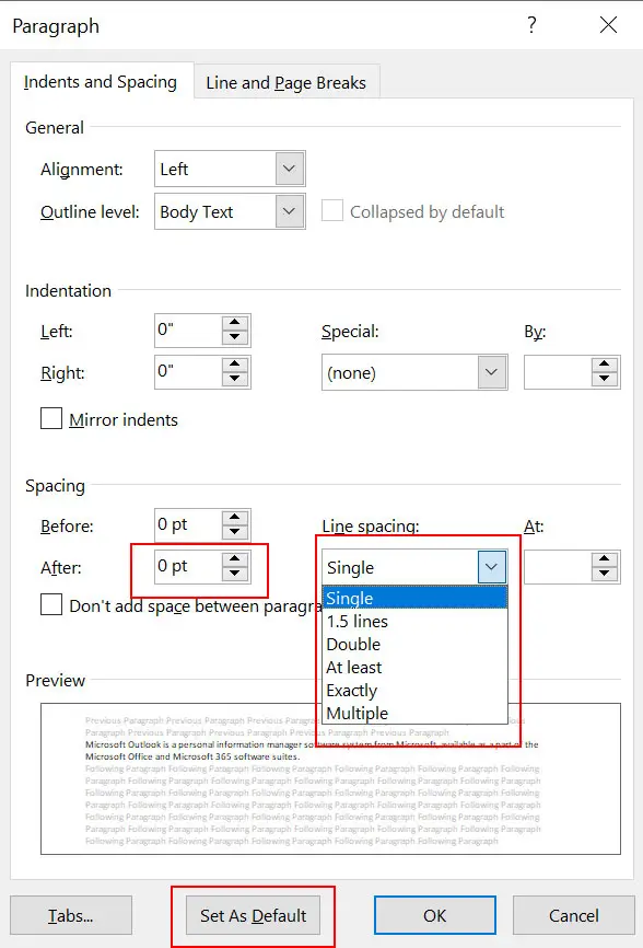 remove Double Line Spacing in Outlook Email