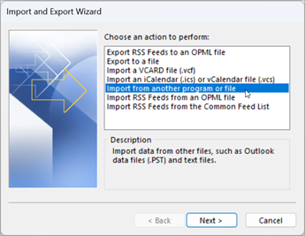 Select Import from another program or File