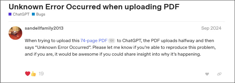 Can’t Upload PDF to ChatGPT quey