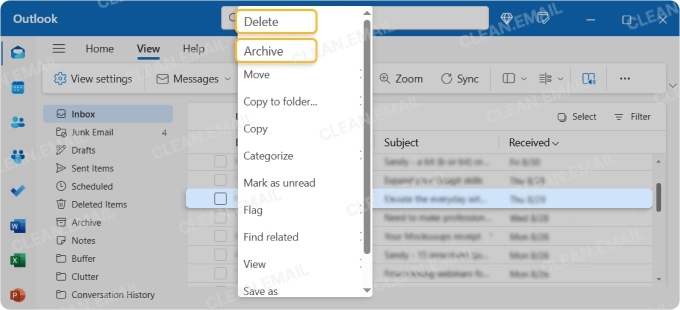 archive or delete emails to deal with outlook ost file too big size issue