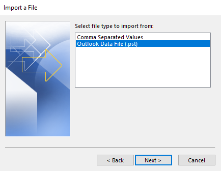 Choose Outlook Data File (.pst)